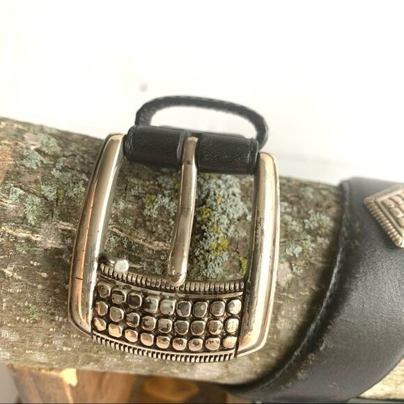 Fossil black leather with boho silver grommets belt - Picture 2 of 13